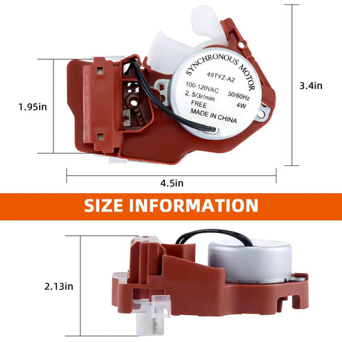 Rock Solid Washer Shift Actuator Compatible With Whirlpool And Crosley Front Load Machines, showing size dimensions 4.5in x 1.95in x 3.4in.