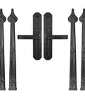 Heavy Duty Garage Door Hardware Kit With Decorative Handle And Tough As Nails Steel Hinges For Smooth Action Damping Closure No Bounce Ever Rock Solid Fit For Cabinets And Entryways, black steel decorative hinges and handles.