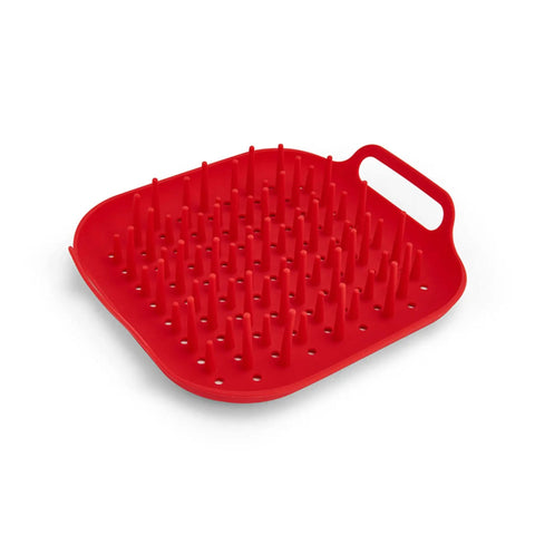 Red pronged tray from Vortex Air Fryer Accessory Set For 6 Qt And 10 Qt Models, 10-Piece Multicolor Silicone Bakeware And Grilling Tools