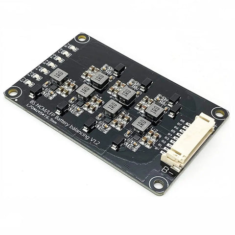 8S 24V 25.6V LiFePO4 Battery BMS Active Balancer Board 1.2A with connectors and circuit components for electric skateboard or solar rig.
