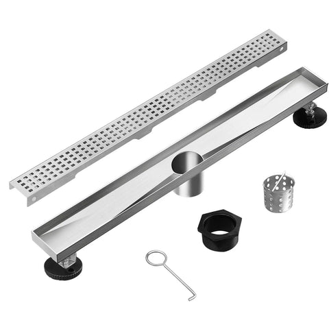 24 Inch Linear Shower Drain With Removable Grate Cover, AISI 304 Stainless Steel, Hair Catcher, Leveling Feet, Ultra Fast Drainage