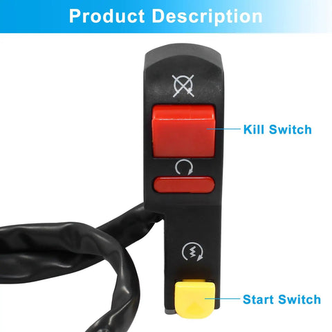 12V Universal Handlebar Start Kill Switch For Motorcycles, ATVs, Scooters And Dirt Bikes, 7/8 Inch Left Side Light Switch Assembly With Kill And Start Functions, Easy Install, Ride-Ready, Durable, Water-Resistant Handlebar Upgrade
