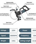 Image of Heavy Duty Electric Concrete Saw With Brushless Motor And Wall Chaser Ring Cutter For Granite Stone Slotting 8800 Watt features and specifications.