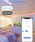 WiFi RGB LED Strip Lights 32.8ft With HomeKit Siri Alexa Google SmartThings Timer Setting in Bedroom with App Control Displayed