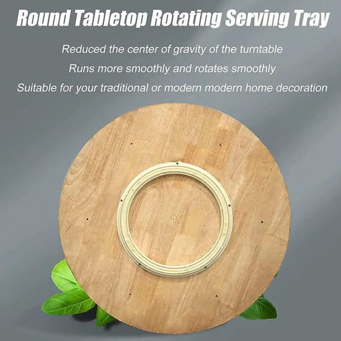 Dope Rustic Wood Lazy Susan Turntable For Tabletop Serving Tray 40 Inch Round Rotating Centerpiece In Beige, hardwood back view