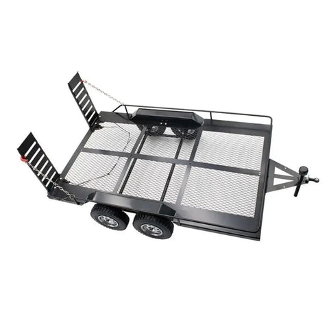 Heavy Duty Metal RC Trailer With Dual Axles And Integrated Suspension, Articulating Hitch, built for tough trails, top view