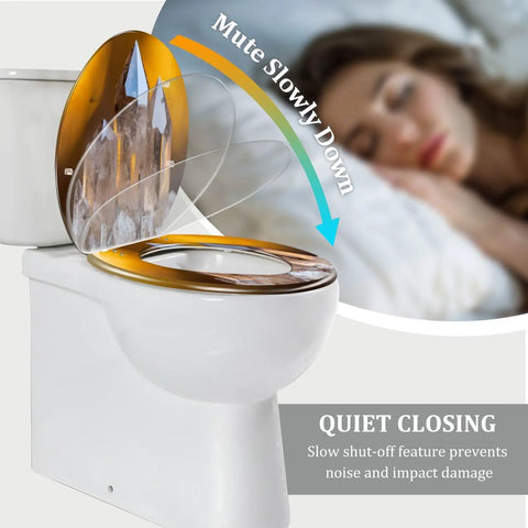 Elongated Toilet Seat Smoky Crystal Resin for Bathroom with a quiet closing feature, shown from a side angle.