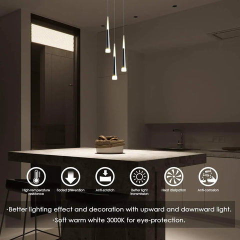 3 Pack Modern Mini Island Pendant Lights With Acrylic Shade LED Adjustable Cone Pendant Lighting For Kitchen Island