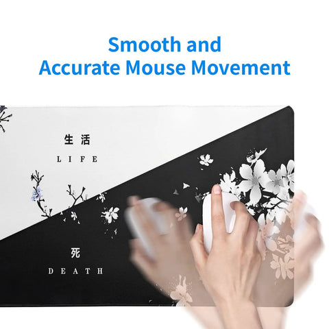 Extended Black And White Sakura Cherry Blossom Desk Pad For Gaming Office Or Home Setup, 31.5 By 11.8 Inches Non Slip Rubber Base
