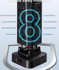 Heavy Duty Power Strip Tower Surge Protector With Sleek Low Profile Flat Plug Cord and 12 Spacious AC Outlets Plus 4 Dual Charge USB and Type C Ports with safety features.