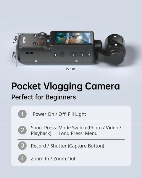 Pocket POV Camera With 180 Degree Rotating Lens, One-Tap Recording, 32GB Memory, shown in dark gray with features displayed