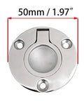 Stainless Steel 50mm Recessed Ring Pull Floor Handle For Boat Hatch Latch With Screws, round and flush with measurement