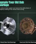 Comparison of new 5 lug ABS 32 spline hub and worn hub from Front Wheel Bearing Hub Assembly Set 2Pcs 513296 Fits Altima 2007-2018, Maxima 2009-2019, Quest 2011-2017, QX60 2014-2019 With 5 Lug ABS 32 Spline Wheel Hub Replacement.