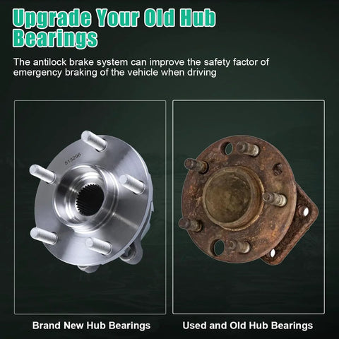 Comparison of new 5 lug ABS 32 spline hub and worn hub from Front Wheel Bearing Hub Assembly Set 2Pcs 513296 Fits Altima 2007-2018, Maxima 2009-2019, Quest 2011-2017, QX60 2014-2019 With 5 Lug ABS 32 Spline Wheel Hub Replacement.