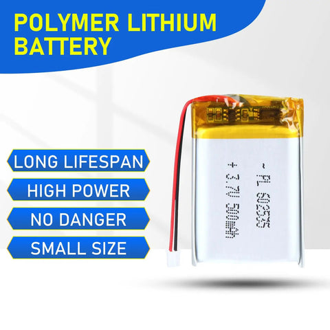 3.7V LiPo Battery 500mAh 602535 Rechargeable Lithium Polymer Pack With JST PH2.0mm Connector, Long Lifespan, High Power