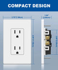15 Amp Decorator Receptacle Outlet 20 Pack With Screwless Wall Plate Non Tamper Resistant 125V UL Listed dimensions