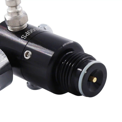 Close-up of Six Configurations 4500 PSI Paintball Air Tank Regulator Gauge For Durable Aluminum Regulator, M18x1.5 Output 1800 PSI