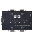4 Port Vga Kvm Switch With Legacy Computer Keyboard And Mouse Console Cables For Seamless Manual Desktop Rotation High Res Video Output To Plug Into Any Rig And Swap Screens Like A Pro black box with four PC ports and switches