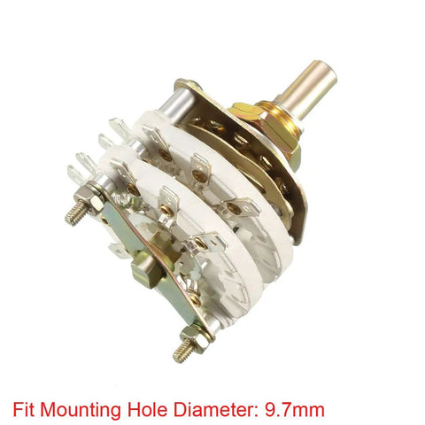 Pro Grade Two Pole Eight Position Two Deck Band Channel Rotary Switch Selector For Radios TVs And Industrial Controls, 18 Pins, Mount Hole 9.7mm, Shaft Diameter 6mm, Shaft Length 11.7mm, gold finish