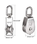 Two Pack M32 Stainless Steel Swivel Pulley Block With Carabiners, Built Tough Heavy Duty Lifting Pulley System, front and side view