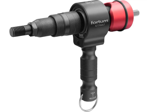 2-In-1 Rivet Attachment For Blind Rivets And Rivet Nuts With T-Handle shown in black and red