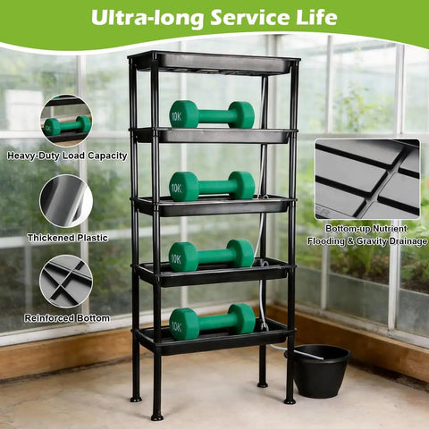 Five Tier Hydroponics Grow System With Plant Stand Ebb And Flow Seedbeds Siphoning Watering For Indoor And Greenhouse