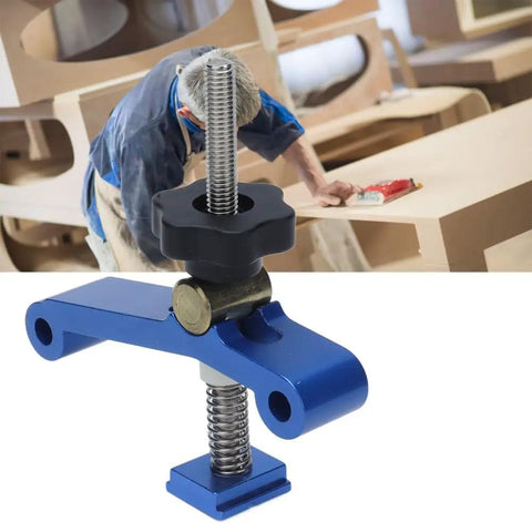 Super Cool Anu Limen T Track Clamp In Vivid Blue For Rocksolid Hold Downs On Your CNC Router And Woodworking Metal Parts Fixing Needs. Close-up view.