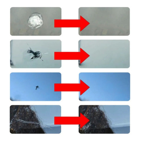 DIY Windshield Chip And Crack Repair Kit For Cars, Easy To Use Auto Glass Repair Tools Set showing step-by-step crack fixing process