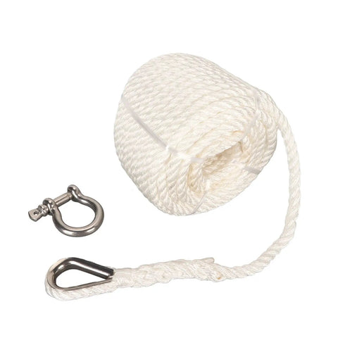 75ft Double Braid Nylon Boat Dock Line with Stainless Steel Thimble for Mooring and Towing Beefy 1565 Lbs Breaking Strength on white background