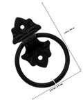 Two Pack Vintage Antique Cabinet Door Pull Rings Black Metal Drawer Handles For Wardrobes, Cupboards, And Barn Doors, shown in detail.