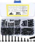 Heavy Duty Carbon Steel Hex Socket Head Cap Screws Kit 186 Piece Set With Nuts And Washers Black Finish For General Machinery And Home Repairs Q235 Level Four Point Eight Grade Tough As Nails Fasteners in storage box