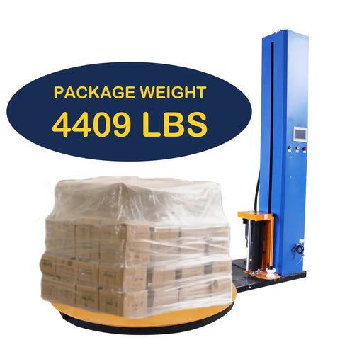 Heavy Duty Pallet Wrapping Machine 4409 Lbs Load Capacity Smooth 64 Inch Turntable with wrapped packages on a turntable.