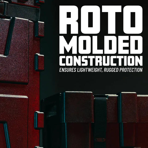 Hella Rugged Roto Molded Drum Hardware Case With Retractable Pull Handle And Inline Wheels Lightweight Stackable Road Ready Gig Armor For Touring Professionals Nationwide, close-up of rotomolded construction highlighting durability.
