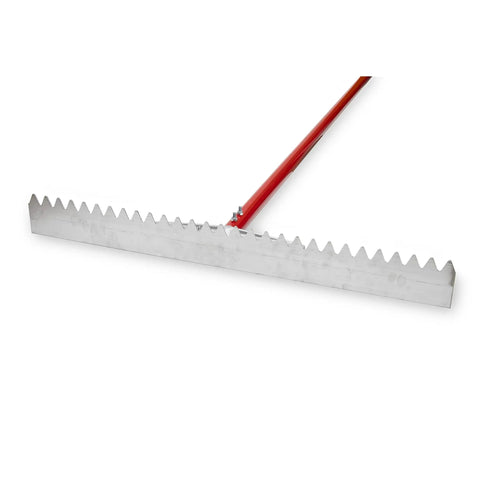 Asphalt Lute Rake With 32 Inch Blade And 72 Inch Lightweight Aluminum Handle With T Connector For Strong Bracing And Smooth Asphalt Leveling Made In The USA Three Inch High Blades Available In Sharp Blunt Or Plain Edges