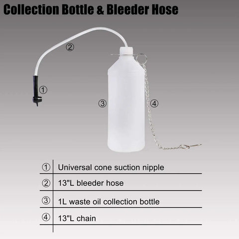 Pneumatic Brake Bleeder Kit With Master Cylinder Adapters For Clutch Fluid Bleeding, Waste Oil Collection Bottle, Hose