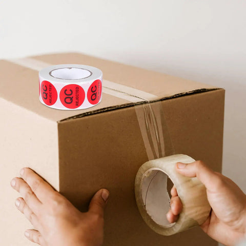 Round QC Labels 1 Roll Must-Have High-Contrast Quality Control Stickers With Peeling-Resistant Coated Paper Adhesive For Production Testing, Warehouse Supplies, Inventory, And Quality Assurance on box