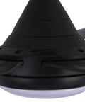 Close-up of indoor ceiling fan with 56 LED lights, 5-blade black design featuring a quiet motor for versatile bedroom and living room use.