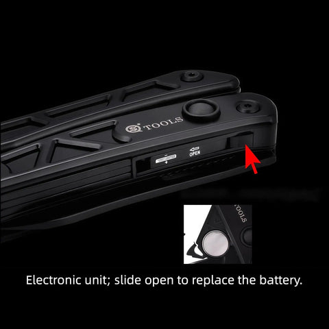 Close-up of All In One Pliers And 12 In 1 Multitool with LED battery compartment