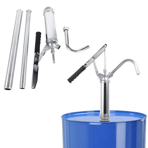 Jiawu Lever Action Drum Pump 20L/min Hand Operated Liquid Extractor Self-Adjusting Telescopic Suction Tube For Oil Transfer Kerosene Gear Hydraulic Chrome Plated Portable Flow Control Heavy Duty Fluid Dispenser Tool