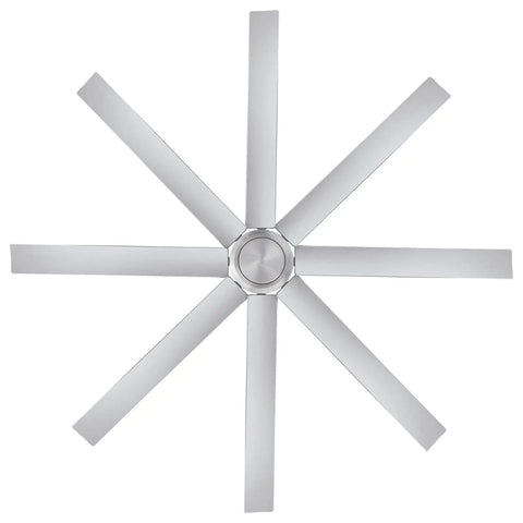 Top Notch 8 Blade Smart Ceiling Fan With Smartphone App Remote Control Compatible With Alexa And Google Assistant Energy Efficient Brushed Aluminum Finish For Large Living Spaces, viewed from above showing blades.
