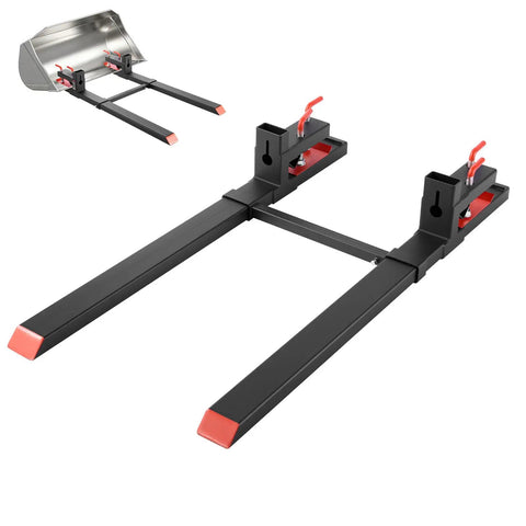 Clamp On 60-Inch Total Length Pallet Forks For Tractors And Skid Steers, Heavy-Duty 4,000 Lb Capacity, Adjustable Stabilizer Bar, Black