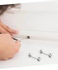 Person installing 20 Sets Furniture Connecting Cam Fittings Kit Connectors Dowels for Cabinets, lightweight and durable metal hardware