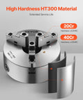 Precision 8 Inch 3 Jaw Lathe Chuck Self Centering Machine Tool With 2 1 4 In 8 Thread Base And T Wrench For Wood Metal Lathes Built Tough From Quench Hardened Cast Iron Delivers Rock Solid Grip Always showing high hardness HT300 material.