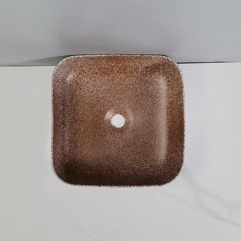 Bathroom Sink Bathroom Sink Modern Art Basin Hotel Apartment Bathroom Wash Basin Square Above Counter Basin Home Bathroom Wash Basin Bathroom Sink Vessel in brown finish.
