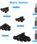 760 Pcs Heavy Duty Torx Star Drive Pan Head Self Tapping Wood Screws Black Carbon Steel showing M2, M2.3, M2.6, M3 series.