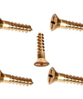 Silicon Bronze Wood Screws Flat Head Frearson Drive Size Six By One Half Inch Pack Of Fifty Heavy Duty Fasteners For Outdoor Use And Harsh Environments Corrosion Resistant And High Temperature Tolerant LS04417F, showing screws in various angles.