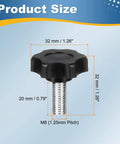 Solid Star Knob Handles M8 Metric Thread With Killer Grip For Quick Bench Setup And Woodworking Jigs Easy Hand Tightening Built Tough Clamping Screws Gear Upgrade Two Piece Set In Matte Black, showing size dimensions 32mm x 20mm.