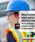 Worker wearing SG Series Safety Glasses for Men and Women, Anti Scratch Lenses in Black Frame, ANSI Z87.1 Eye Protection