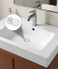 Heavy Duty Rubber Sink Stopper And Bathtub Drain Plugs Built Tough With A Slick Hang Loop in a white sink with faucet.
