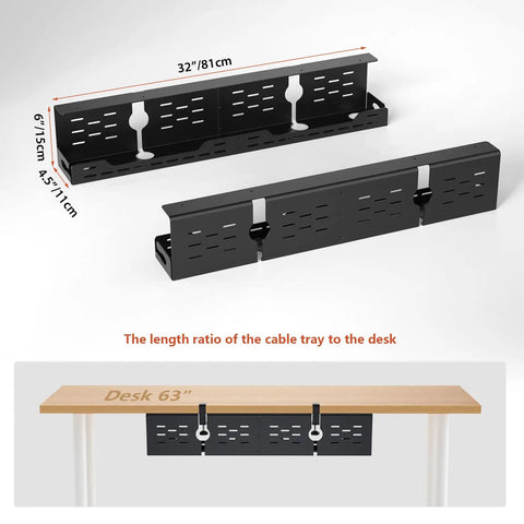Under Desk Cable Management Tray 32 Inch Steel Cord Organizer No Drill C Clamp And Screw Mount shown under desk